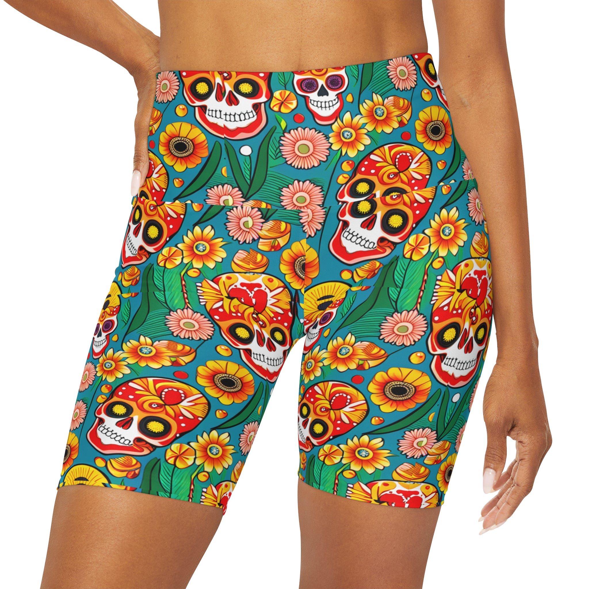Groovy Summertime Skulls Yoga Shorts